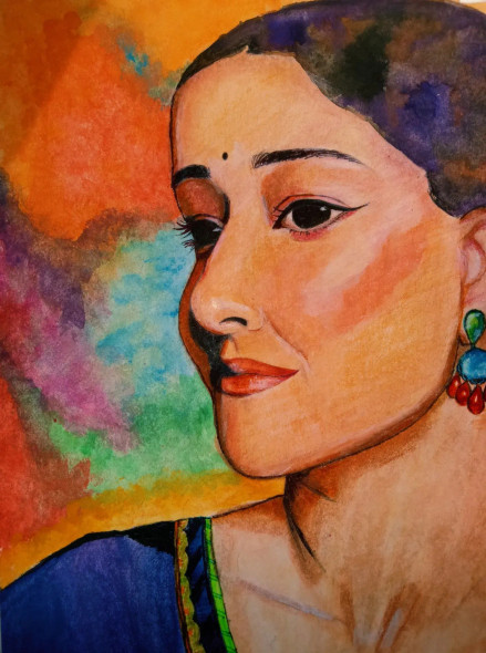 Indian Women (ART-15903-106511) - Handpainted Art Painting - 8in X 11in