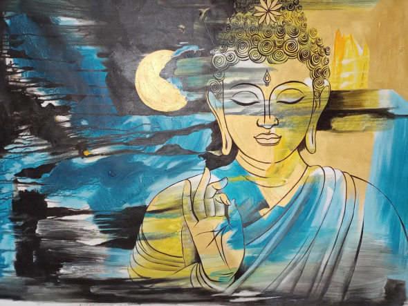 Lord Buddha (ART-7699-106548) - Handpainted Art Painting - 48in X 34in