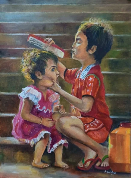 Brotherly Love (ART-4209-106583) - Handpainted Art Painting - 11in X 16in