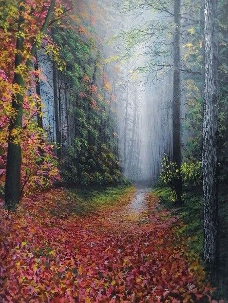 Mystery Of Fallen Leaves (Version 5) (ART-5868-106578) - Handpainted Art Painting - 35in X 48in