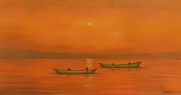 Sunset (ART-3512-106659) - Handpainted Art Painting - 23in X 12in