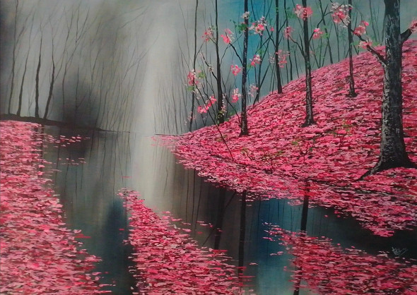 Pink Forest ( Version 3) (ART-5868-106770) - Handpainted Art Painting - 50in X 35in