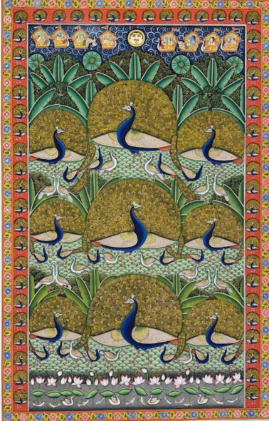 Morakuti Pichwai Painting (ART-7555-106833) - Handpainted Art Painting - 72in X 48in