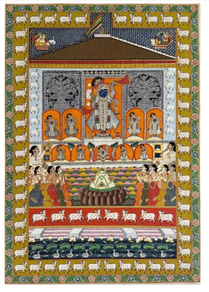 SHRINATHJI PICHWAI PAINTING (ART-7555-106838) - Handpainted Art Painting - 48in X 72in