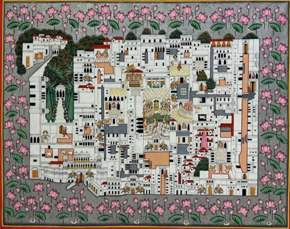 Map Of Shreenathji Ki Haveli Pichwai Painting (ART-7555-106830) - Handpainted Art Painting - 72in X 48in