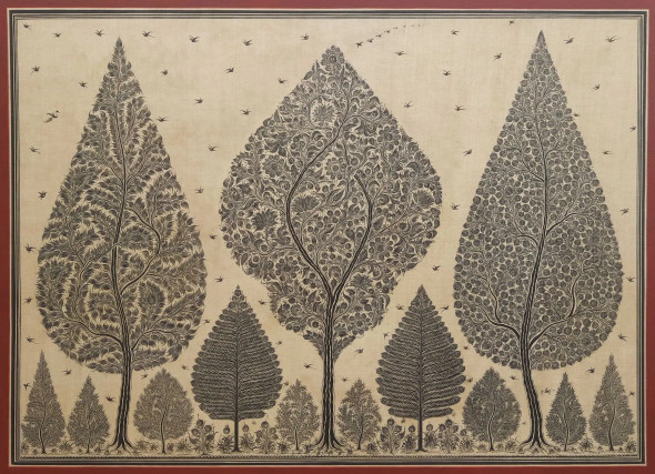 Rudhrakshya Trees (ART-9114-106857) - Handpainted Art Painting - 43in X 32in