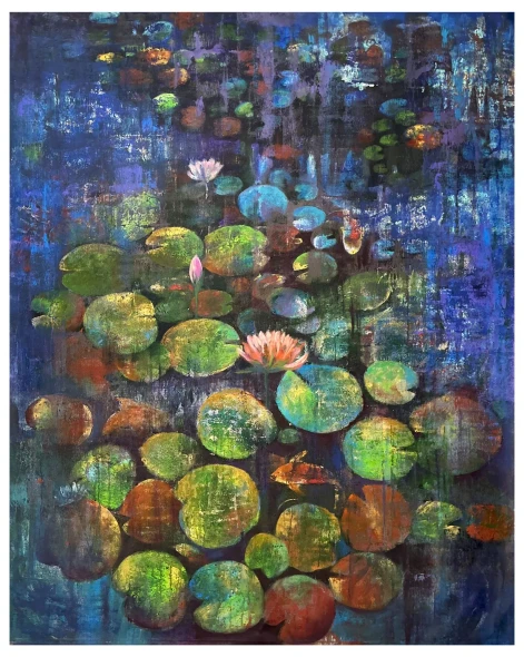 Waterlily_001 (ART-16405-106893) - Handpainted Art Painting - 48in X 60in