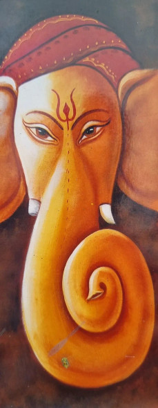 Ganesha Painting (ART-3319-106939) - Handpainted Art Painting - 12in X 30in