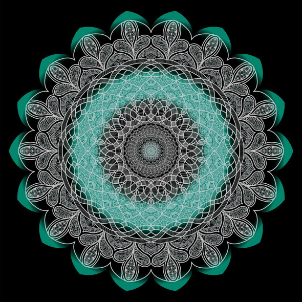 Mandala Art - Inner Bloom - Cyan (PRT-16330-106984) - Canvas Art Print - 24in X 24in