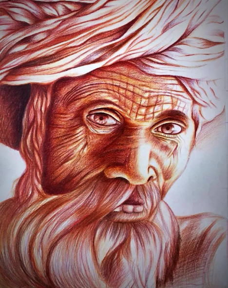 Portrait Of A Old Man (ART-16059-107110) - Handpainted Art Painting - 30in X 42in