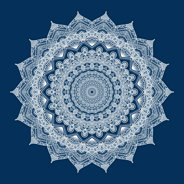 Ashtadasha Pushpa (अष्टादश पुष्प) Mandala Art – Royal Blue (PRT-16330-107213) - Canvas Art Print - 36in X 36in