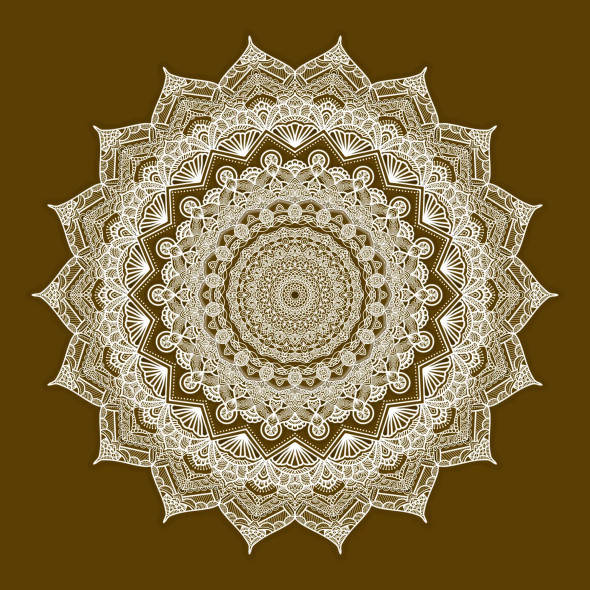 Ashtadasha Pushpa (अष्टादश पुष्प) Mandala Art - Ochre (PRT-16330-107211) - Canvas Art Print - 36in X 36in
