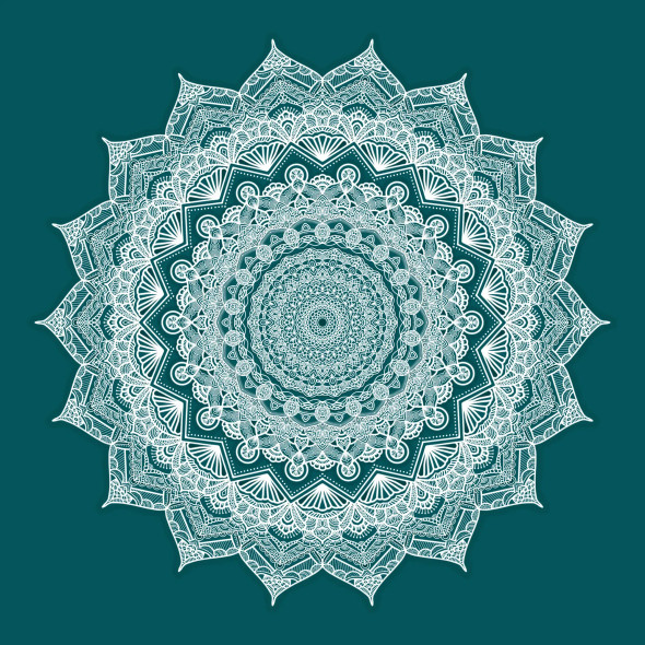 Ashtadasha Pushpa (अष्टादश पुष्प) Mandala Art - Blue (PRT-16330-107209) - Canvas Art Print - 36in X 36in