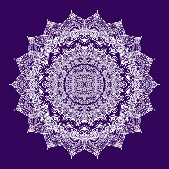 Ashtadasha Pushpa (अष्टादश पुष्प) Mandala Art - Purple (PRT-16330-107212) - Canvas Art Print - 24in X 24in