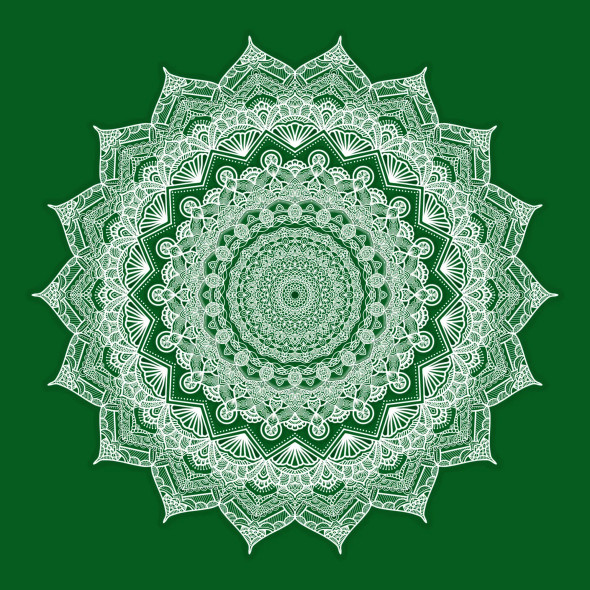 Ashtadasha Pushpa (अष्टादश पुष्प) Mandala Art - Green (PRT-16330-107210) - Canvas Art Print - 36in X 36in