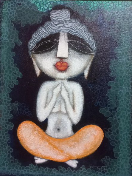 Young Goutam Buddha (ART-16119-107199) - Handpainted Art Painting - 14in X 18in