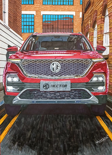 MG Hector 3D Illustration (ART-8874-107433) - Handpainted Art Painting - 8in X 11in
