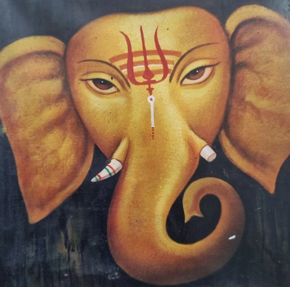 Ganesha Painting (ART-3319-107385) - Handpainted Art Painting - 18in X 18in