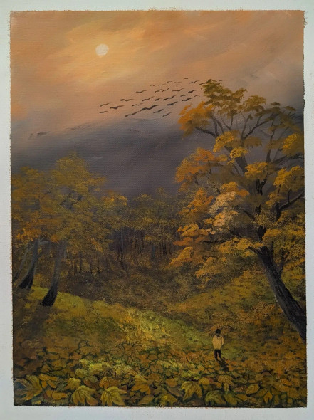 AUTUMN HUES (ART-16495-107462) - Handpainted Art Painting - 9in X 14in