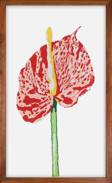 Anthurium Hand-Beaded Textile Art (ART-16217-107522) - Handpainted Art Painting - 18in X 30in