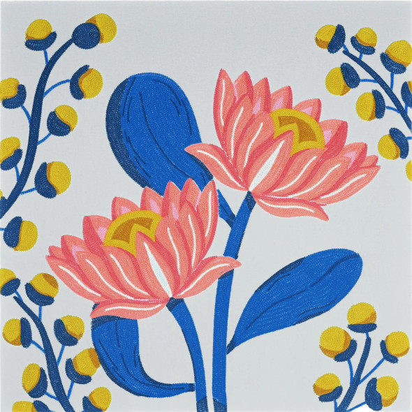 Lotus Lagoon Embroidered Textile Art (ART-16217-107636) - Handpainted Art Painting - 24in X 24in