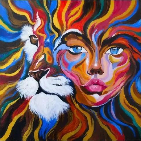 Her Stare | Make Me Roar (ART-16516-107613) - Handpainted Art Painting - 24in X 24in