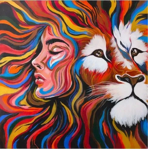 His Gaze | Make Me Roar (ART-16516-107614) - Handpainted Art Painting - 24in X 24in