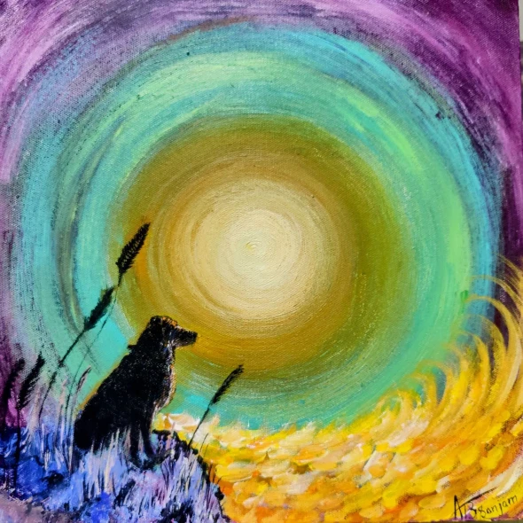 Dog's Wonder (ART-16438-107690) - Handpainted Art Painting - 12in X 12in