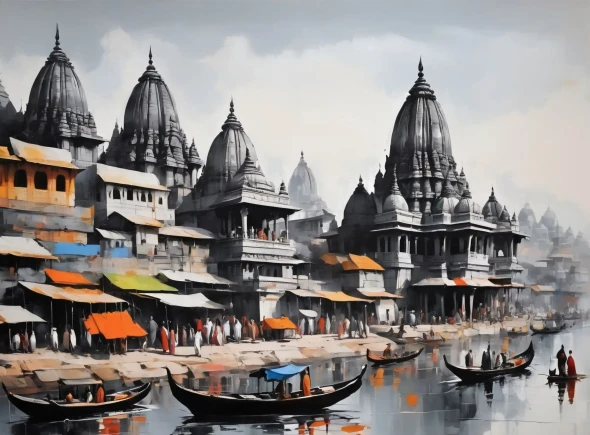 Ghat Painting (ART-3319-107748) - Handpainted Art Painting - 40in X 30in