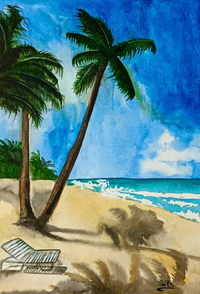 Tropical Island (ART-398-107745) - Handpainted Art Painting - 11in X 16in