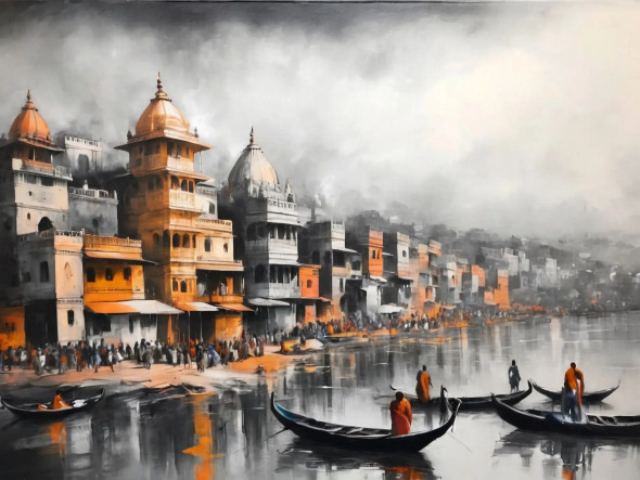 Ghat Painting (ART-3319-107747) - Handpainted Art Painting - 40in X 30in