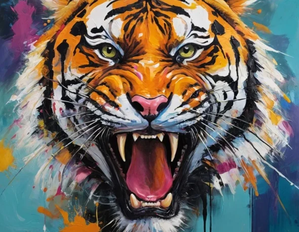 TIGER PAINTING- REALISTIC TIGER VASTU PAINTING (ART-3319-107865) - Handpainted Art Painting - 36in X 24in