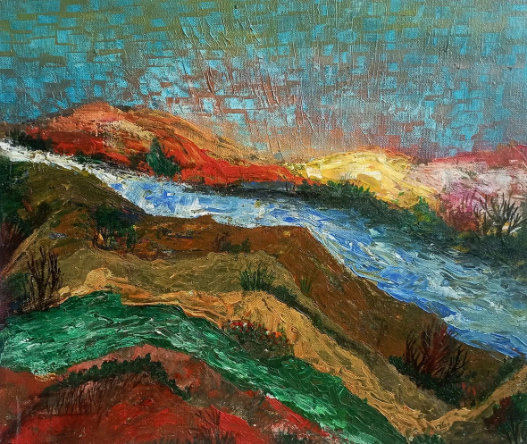A Glimpse Through The Peak (ART-16304-108004) - Handpainted Art Painting - 14in X 12in