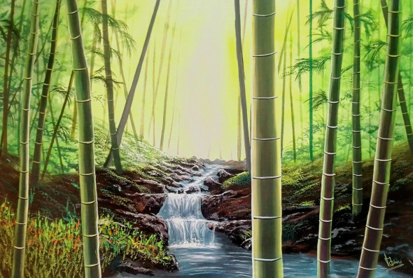 Silent Bamboos (ART-5868-108079) - Handpainted Art Painting - 35in X 24in