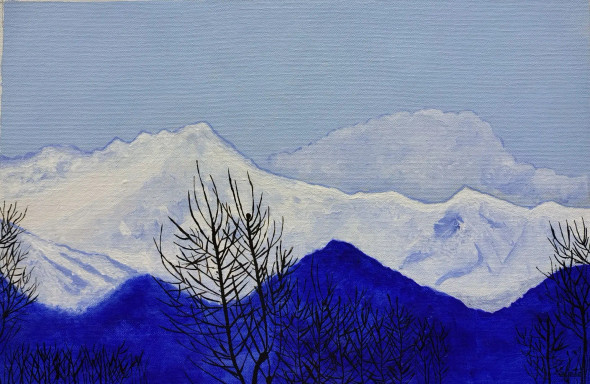 Eternal Beauty Of The Himalayas (ART-8632-108111) - Handpainted Art Painting - 18in X 12in