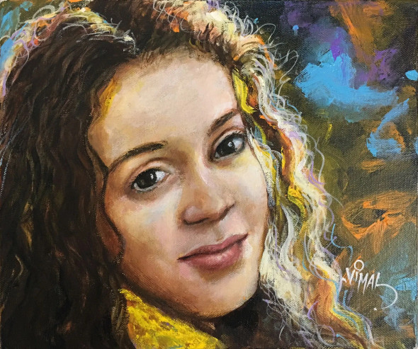 The Golden Hair Girl (ART-16476-108144) - Handpainted Art Painting - 15in X 11in