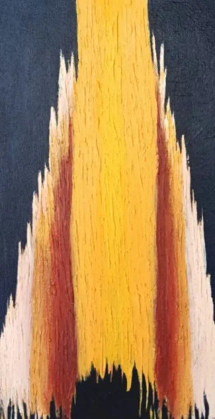Golden Yellow Texture Abstract In Black Background (ART-8034-108265) - Handpainted Art Painting - 8in X 15in