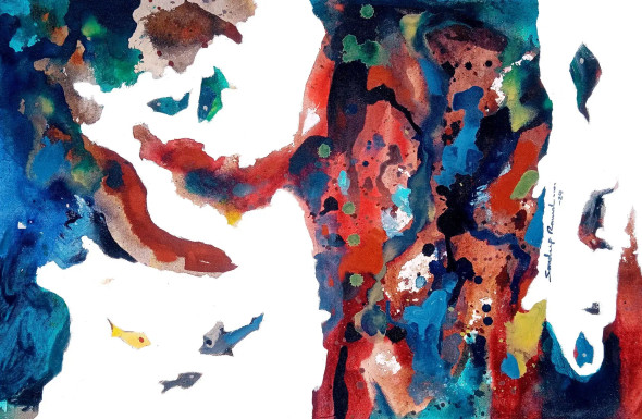 Supernatural World Underwater- White Sea (ART-5244-108474) - Handpainted Art Painting - 30in X 19in