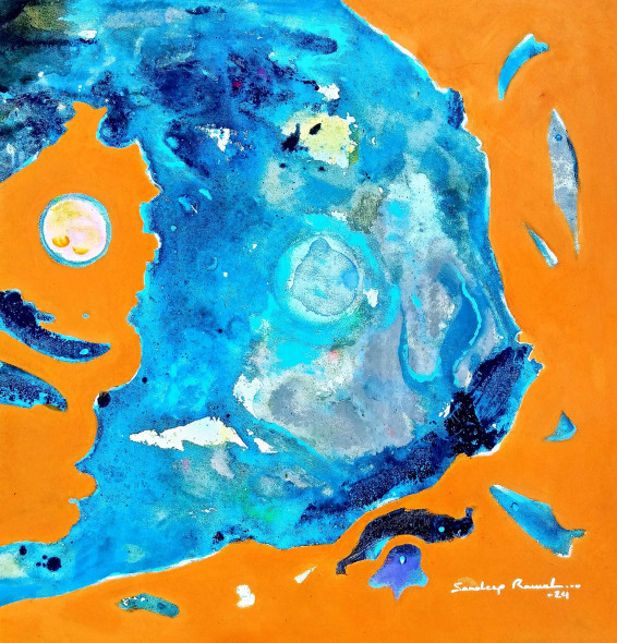 Supernatural World Underwater- Orange Sea (ART-5244-108477) - Handpainted Art Painting - 25in X 25in