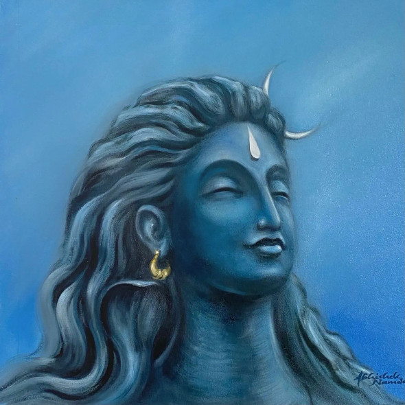 Adiyogi Shiva (ART-3512-108527) - Handpainted Art Painting - 22in X 22in