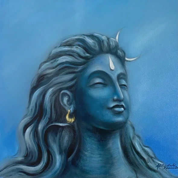Adiyogi Shiva (ART-3512-108527) - Handpainted Art Painting - 22in X 22in