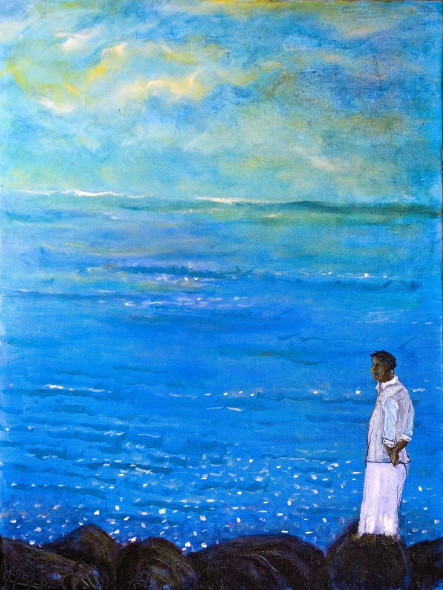 Man And The  Sea (ART-15198-108535) - Handpainted Art Painting - 18in X 24in