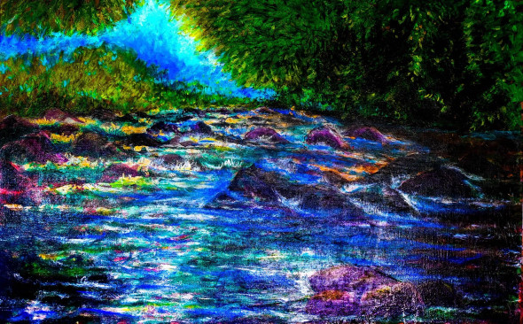 Forest Stream (ART-15198-108536) - Handpainted Art Painting - 33in X 24in