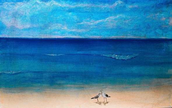 Peaceful Sea Shore (ART-15198-108537) - Handpainted Art Painting - 33in X 24in