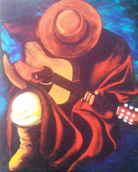 THE OLD MAN AND HIS GUITER (PRT-16612-108593) - Canvas Art Print - 10in X 12in