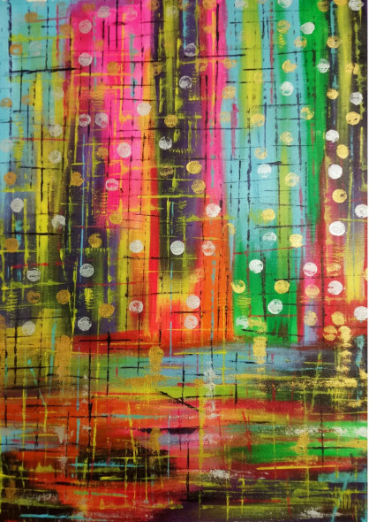 Vibrant Abstract Cityscape Painting - Colorful Modern Art (ART-16710-108653) - Handpainted Art Painting - 18in X 24in