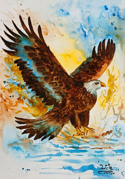 Bald Eagle (ART-398-108713) - Handpainted Art Painting - 11in X 16in