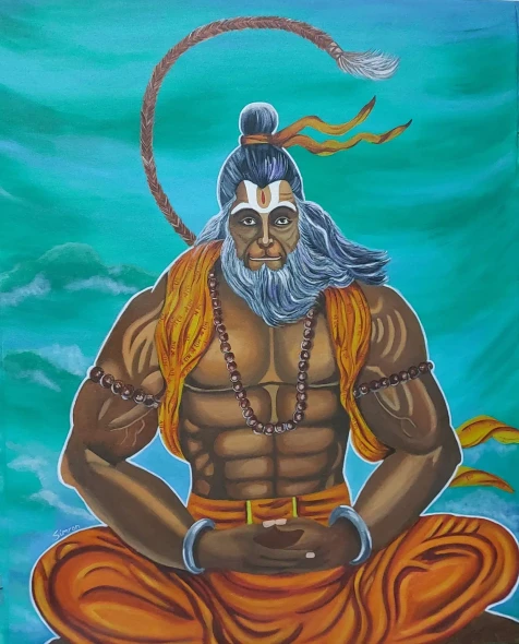 Hanuman Ji Painting (ART-8800-108938) - Handpainted Art Painting - 30in X 36in