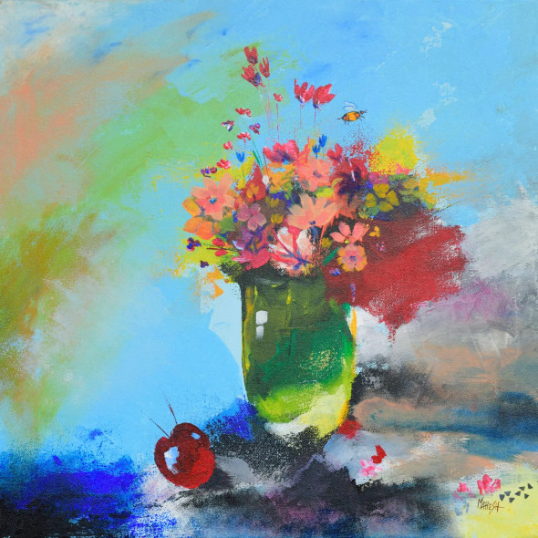 Still Life, (240)- Beautiful Flowerpot Abstract (ART-15639-108965) - Handpainted Art Painting - 20in X 20in
