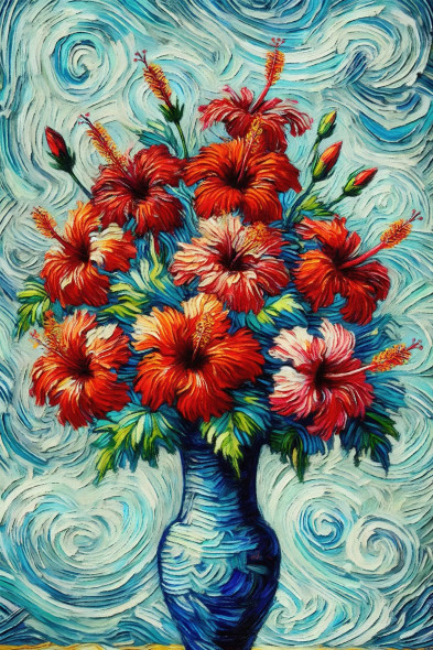 Tropical Boldness: The Dramatic Beauty Of Red Hibiscus Blooms (PRT-15697-109052) - Canvas Art Print - 24in X 36in